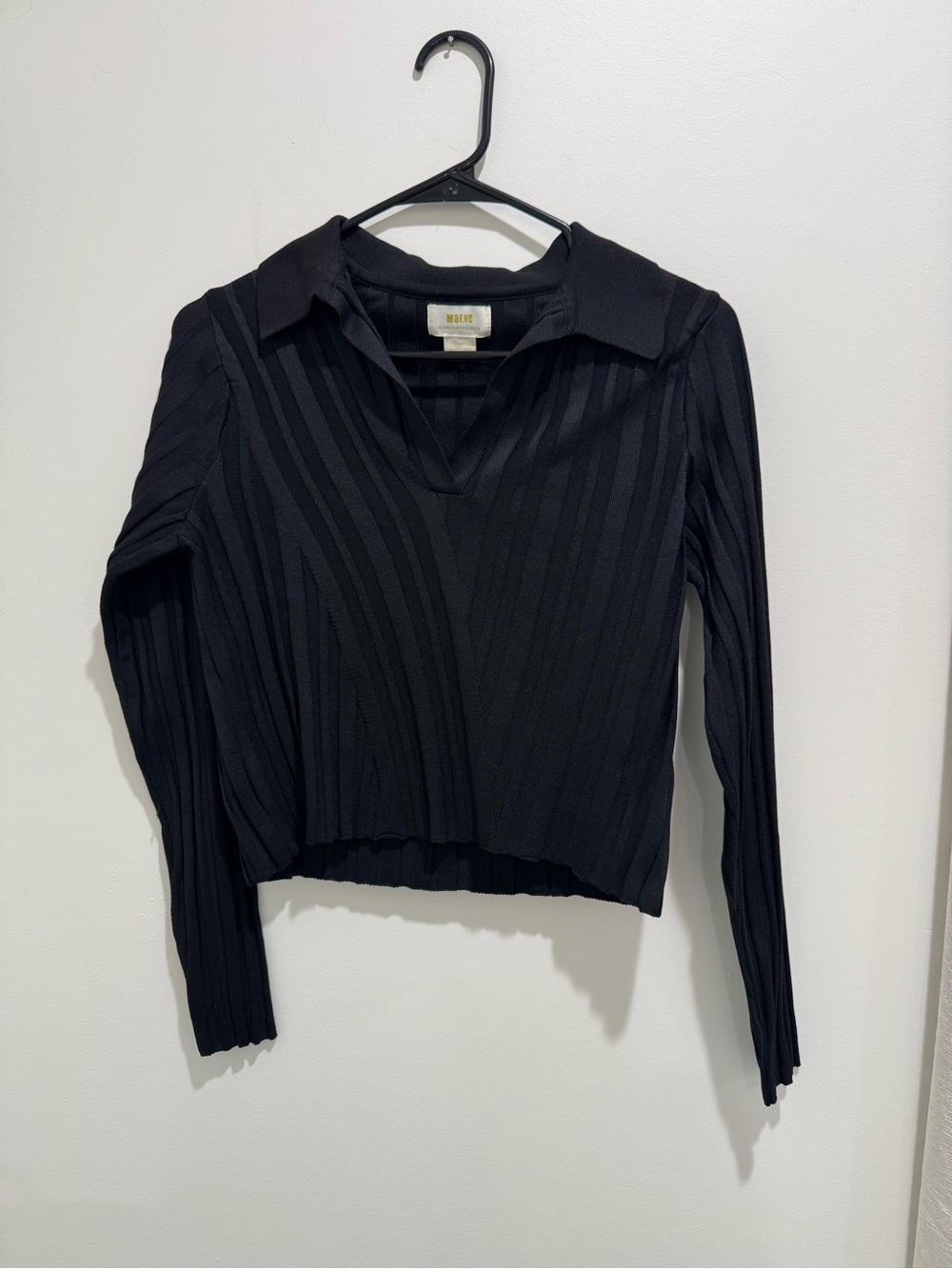 Maeve Anthropologie‎ Ribbed Collared Crop Sweater Black Size Small